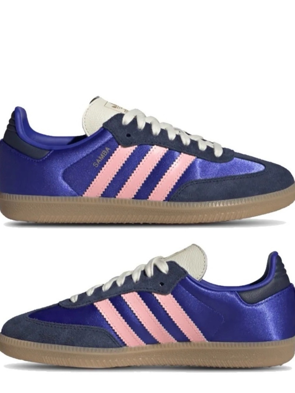 adidas Samba Satin Navy Blue with Pink Stripes - new in box